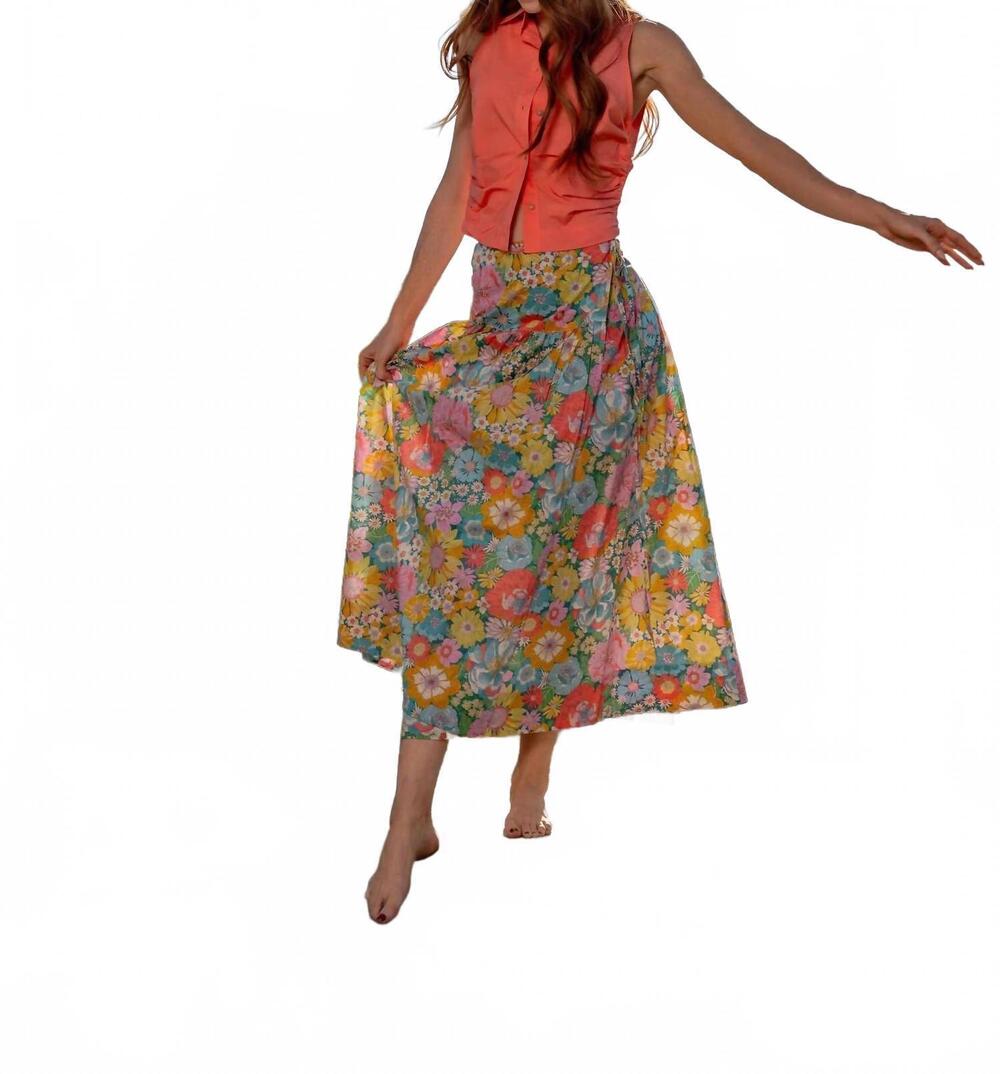 NEW LOVE THE LABEL taylor wrap midi skirt in summers in the sun 2 liberty print